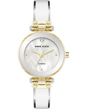 Anne Klein Quartz Round Diamond Dial Alloy Metal And Enamel Bangle Watch 28mm - Metallic