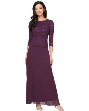 Alex Evenings Sequin Embellished Lace Top Gown - Purple