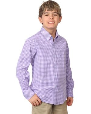 Tailorbyrd Big Boys Signature Gingham Long Sleeve Shirt - Purple