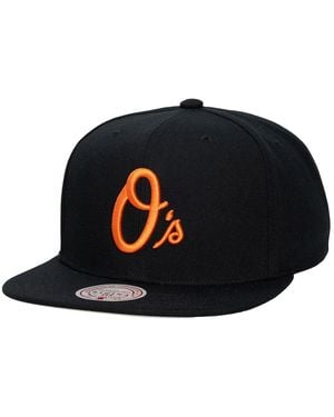 Mitchell & Ness And Baltimore Orioles Side Logo Snapback Hat - Blue
