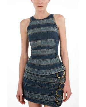 Nocturne Halter Neck Denim Blouse - Blue