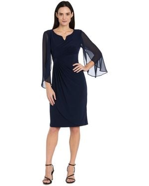 R & M Richards Chiffon Sleeve Wedding Guest V-neck Dress - Blue