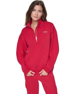 DKNY Metallic Bubble Logo Zipper Sweatshirt - Red