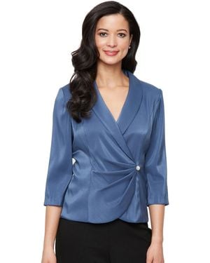 Alex Evenings Structured Shawl-collar Blouse - Blue