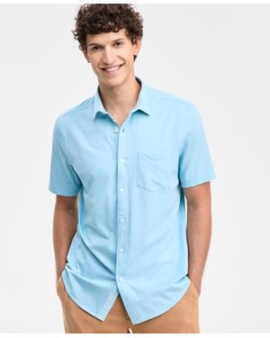 Club Room Solid Short-sleeve Button-up Knit Shirt - Blue