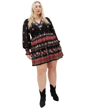 City Chic Plus Size Hudson V-neck Long-sleeve Mini Dress - Black