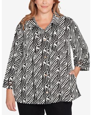 Ruby Rd. Plus Size Zebra Collared Knit Swing Jacket - Gray