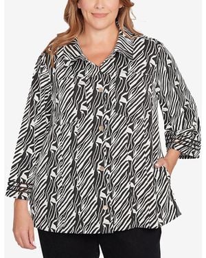 Ruby Rd. Plus Size Zebra Collared Knit Swing Jacket - Gray