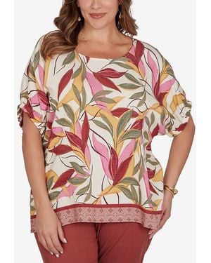 Ruby Rd. Plus Size Textured Leaf Print Short-sleeve Top