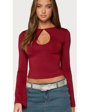 Edikted Dena Keyhole Long-sleeve Bell-sleeve Top - Red