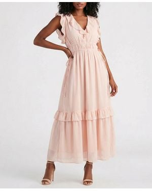 Taylor Ruffle Detail V-neck Dress - Pink