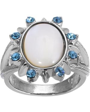 2028 Silver-tone Mother Of Pearl And Aqua Stone Ring - Blue
