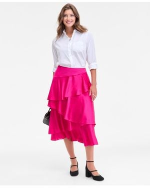 On 34th Tiered Ruffle Midi Skirt - Pink