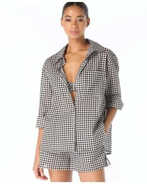 Michael Kors Button-down Swim Cover Up Shirt - Gray