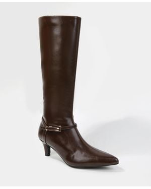 BERNESS Margot Pointed Toe Kitten Heel Knee-high Boots - Brown