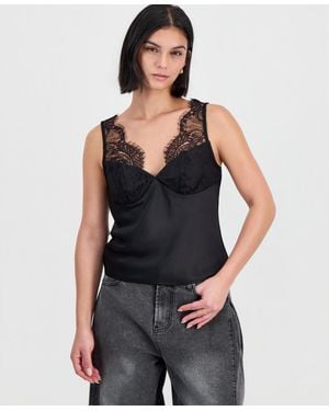 BarIII V-neck Lace-trim Camisole - Black