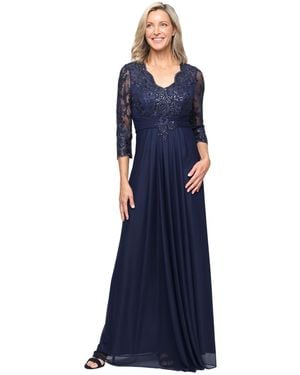 Alex Evenings Petite V-neck A-line Gown - Blue