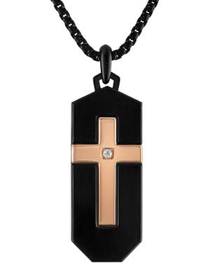 Bulova & Rose Gold-tone Ip Stainless Steel Diamond-accent Cross 26" Pendant Necklace - Black