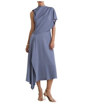 Reiss Naomi One-shoulder Satin Asymmetrical Midi Dress - Blue