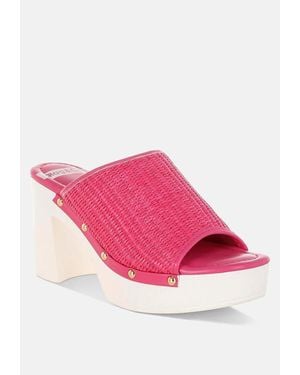 Rag & Co Marengo Raffia Wooden Clogs - Pink