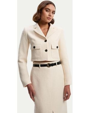 Karen Millen Double Button Tweed Cropped Jacket - Natural