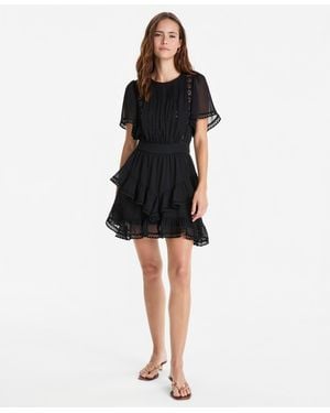 And Now This Ruffle-tiered Short-sleeve Mini Dress - Black
