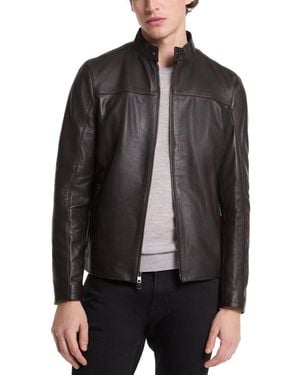 Michael Kors Men's Leather Racer Jacket - Brown