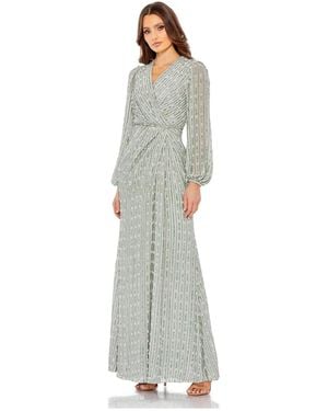 Mac Duggal Sequin-embellished V-neck Evening Gown - Gray