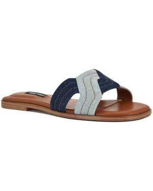 Nine West Gammy Flat Square Toe Sandals - Blue