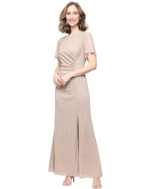 Sl Fashions Round-neck Flutter-sleeve Gown - Pink