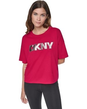 DKNY Foil Rhinestone Logo Dropped-shoulder T-shirt - Red
