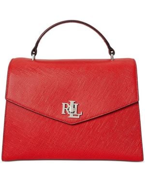 Ralph Lauren Crosshatch Leather Large Farrah Satchel - Red