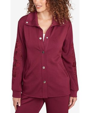 Ruby Rd. Petite Embroidered Floral Cutout Snap Jacket