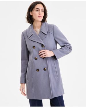 Anne Klein Double Breasted Peacoat Exclusively At Macys P Xxs Xxl - Blue