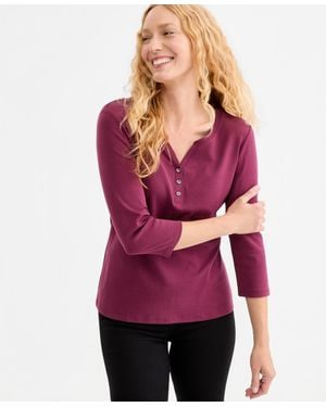 Style & Co. Cotton 3/4-sleeve Henley Tee - Purple
