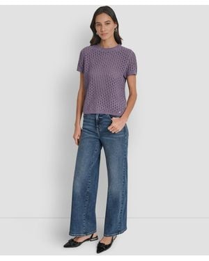 DKNY Open Stitch Crewneck Short-sleeve Sweater - Blue