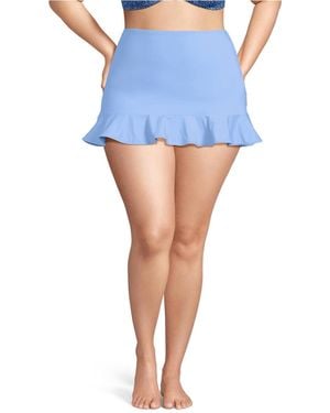 Lands' End Plus Size Ruffle Hem Mini Swim Skirt - Blue