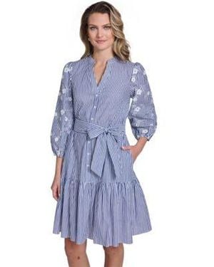 Jessica Howard Stripe V Neck Dress - Blue