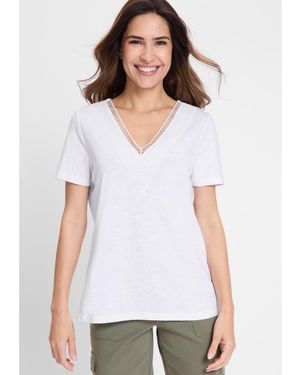 Olsen Modern Eyelet V-neck T-shirt - White