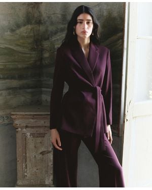 Mango Double-breasted Belted V-neck Blazer - Black