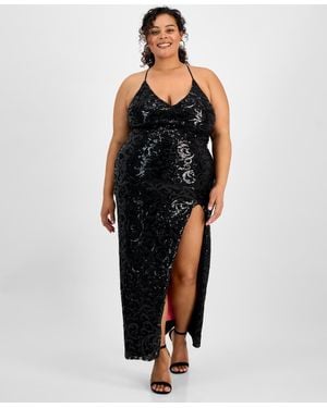 Pear Culture Trendy Plus Size Patterned Sequin A-line Dress - Black