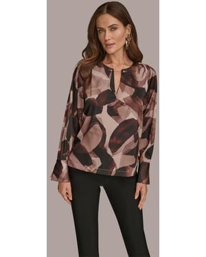 Donna Karan Long Sleeve Printed Blouse - Natural