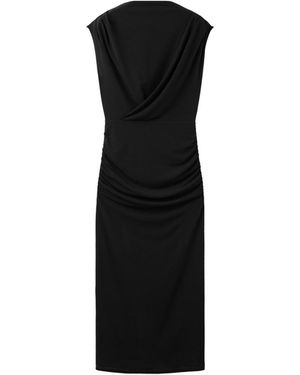 Mango Draped Fitted Midi Dress - Black