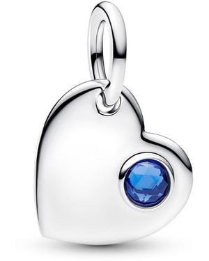 PANDORA September Engravable Heart Blue Stone Dangle Charm