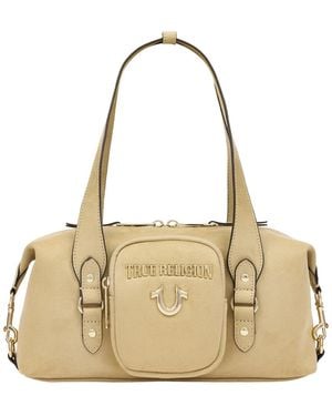 TRUE RELIGION Logo Lock Modern Flap Denim Crossbody Bag - Natural
