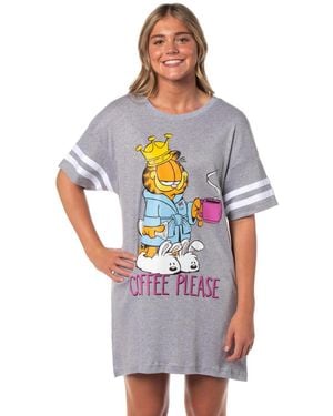 Garfield Comic Coffee Please Nightgown Pajama Shirt Dress For S - Gray