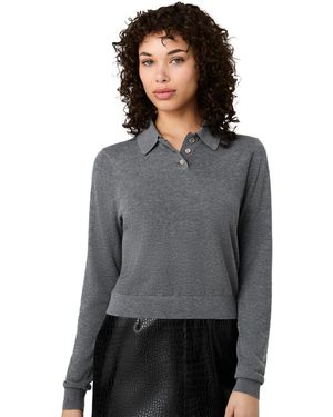 French Connection Nola Fine Knit Collared Long-sleeve Top - Gray