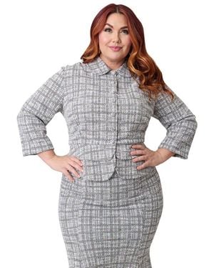 Unique Vintage Plus Size Boucle Peplum Jacket - Gray