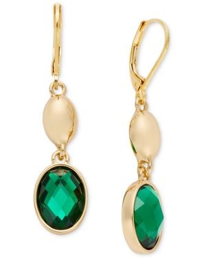 Anne Klein Gold-tone Imitation Crystal And Emerald Domed Double Drop Earrings - Green