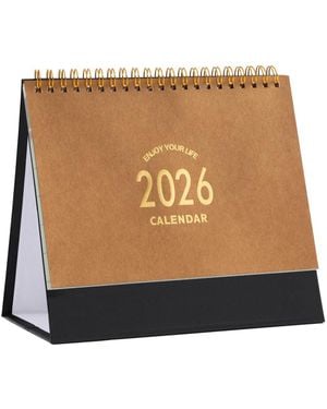 Gnuadz Desk Calendar 2026 Standing Flip Desktop Metal Ring Twin-wire Binding Monthly Home Office - Brown